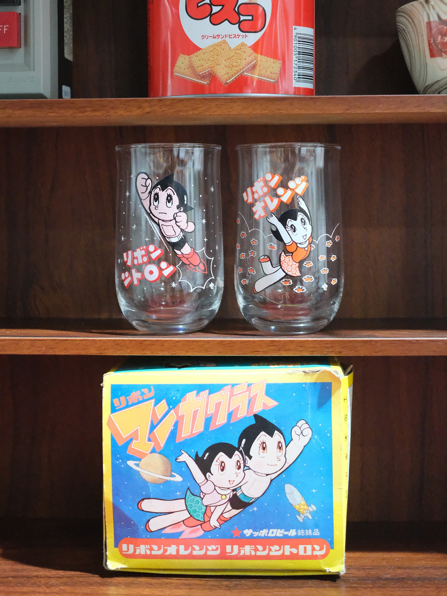全新品 70's 手塚治虫 小飛俠 阿童木 漫畫造型 玻璃杯 2個套裝 Astro Boy