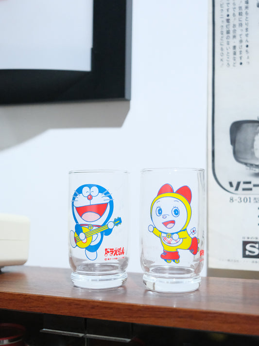 全新品 昭和 Ashihi 三矢蘇打 叮噹 叮玲 插圖 玻璃水杯 套裝 Doraemon