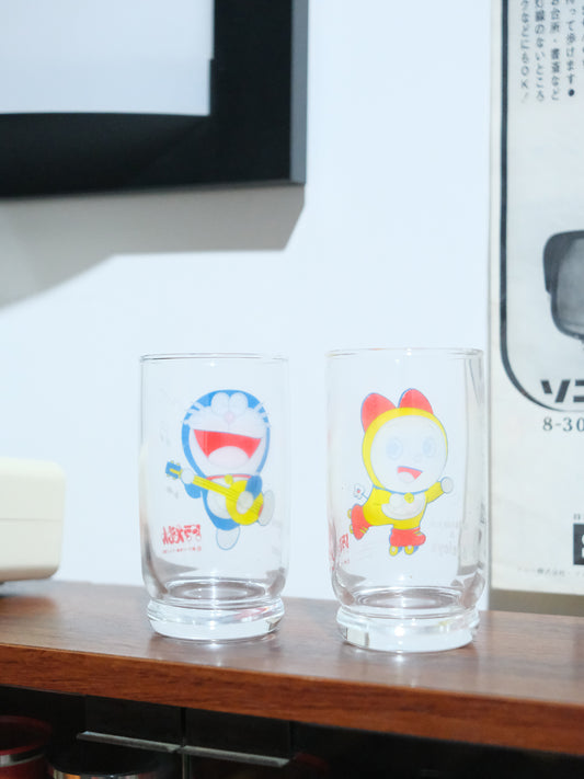 全新品 昭和 Ashihi 三矢蘇打 叮噹 叮玲 插圖 玻璃水杯 套裝 Doraemon