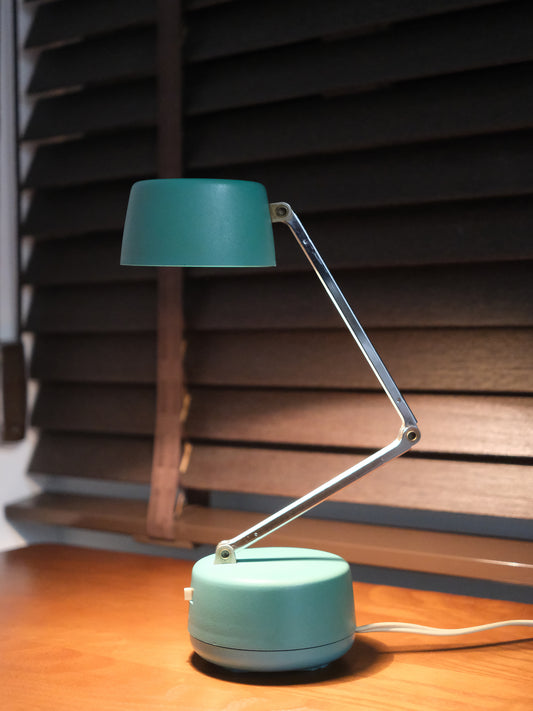 日本制 70's 南部工業 NA-414 三段折疊 湖水藍 擡燈 Table Lamp Light