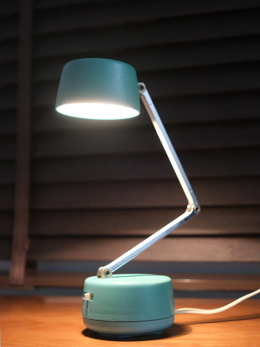 日本制 70's 南部工業 NA-414 三段折疊 湖水藍 擡燈 Table Lamp Light