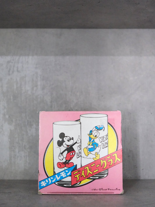 日本 KIRIN 麒麟 Disney 米奇老鼠 唐老鴨 玻璃水杯 2個套裝