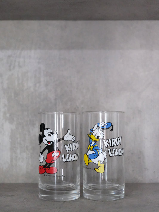 日本 KIRIN 麒麟 Disney 米奇老鼠 唐老鴨 玻璃水杯 2個套裝