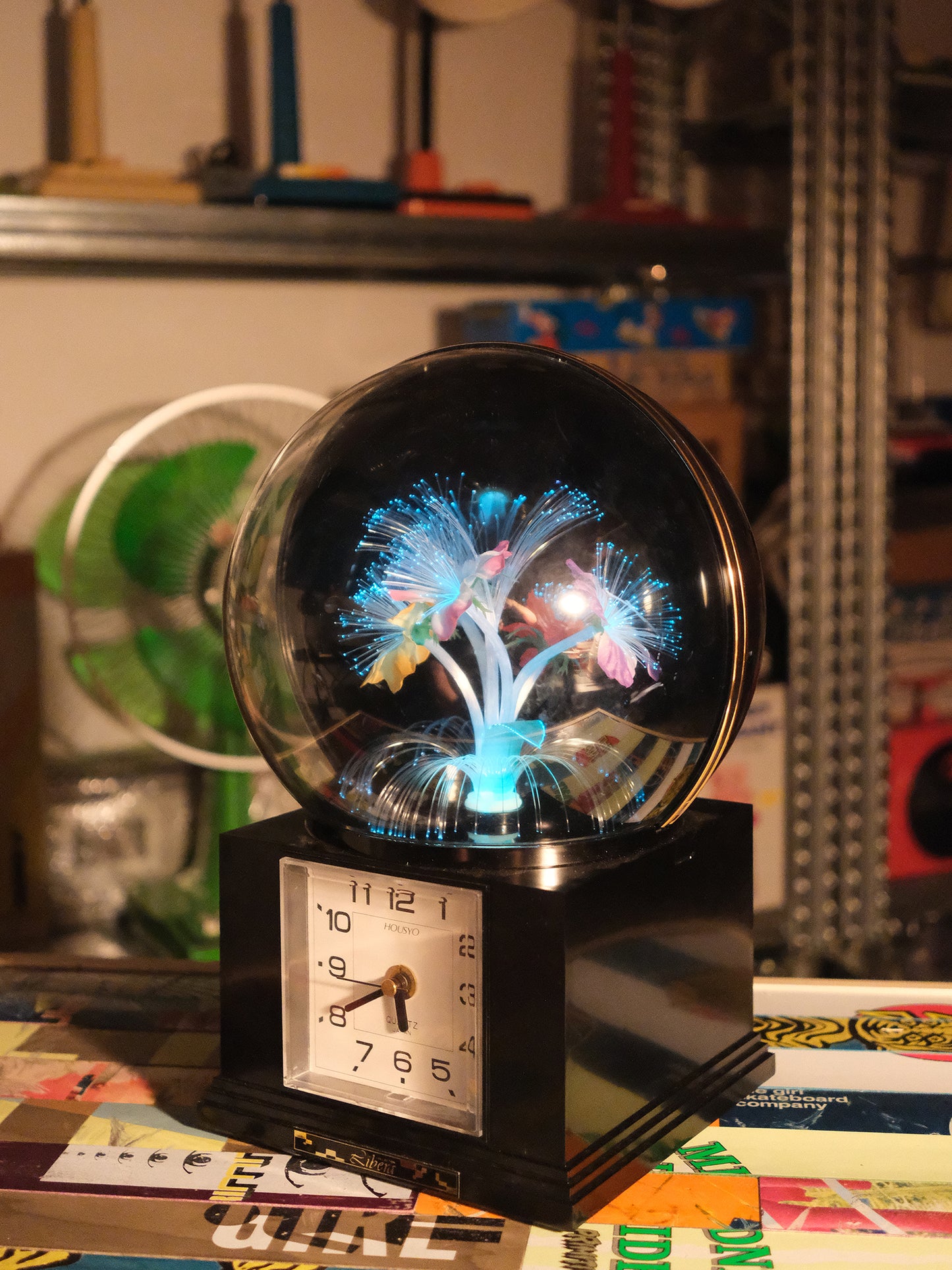 日本 80’s Housyo 旋轉發光纖維花燈 石英鐘 時鐘 Fiber Light Quartz Clock