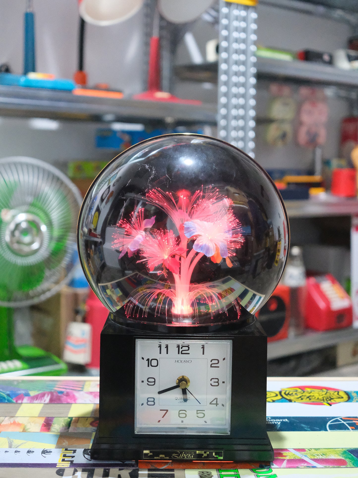 日本 80’s Housyo 旋轉發光纖維花燈 石英鐘 時鐘 Fiber Light Quartz Clock