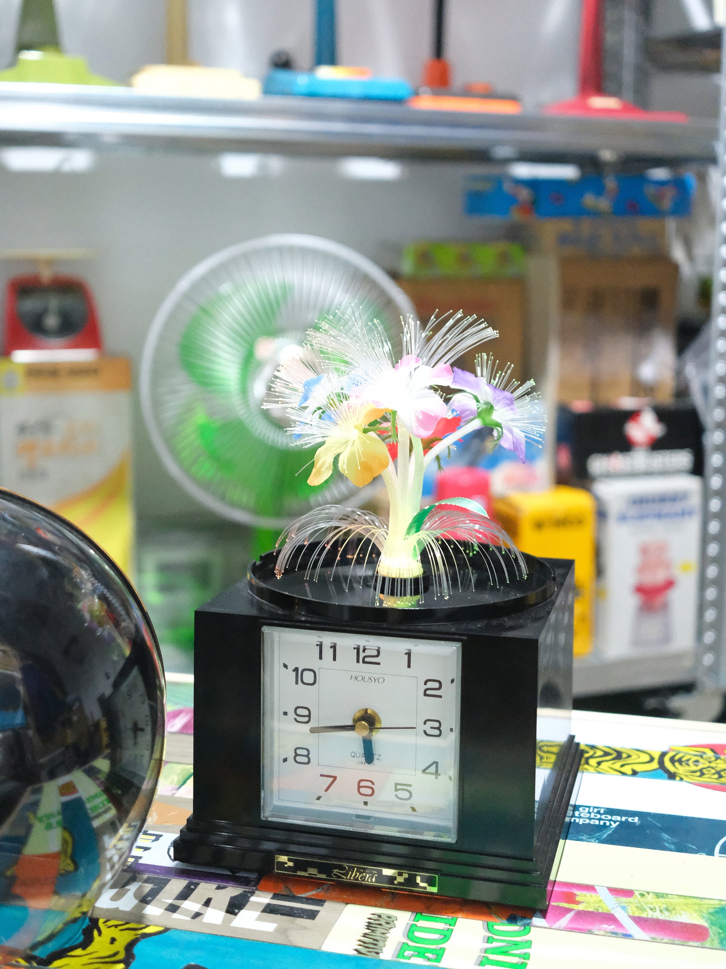 日本 80’s Housyo 旋轉發光纖維花燈 石英鐘 時鐘 Fiber Light Quartz Clock