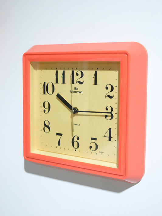 日本制 昭和 80s Maruman Quartz 掛牆 橙色 石英鐘 Clock