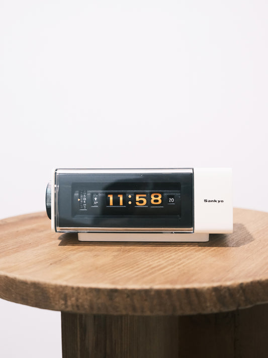 日本制 70s Sankyo DT-162 Digital Alarm Flip Clock 翻頁鐘 白色 有盒